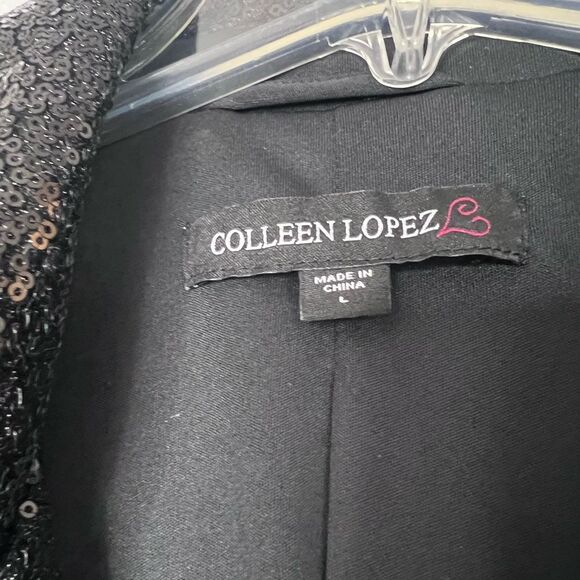 NWOT Colleen Lopez Sparkling Black Sequin Moto Jacket L - Picture 5 of 7